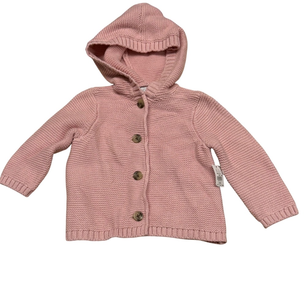 Old Navy Baby Knit Cardigan Sweater Hoodie Buttons Pink 3-6M